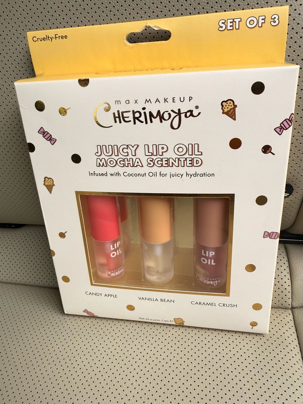 Cherimoya Juicy Lip Oil Trio – Candy Apple, Vanilla Bean & Caramel Crush
